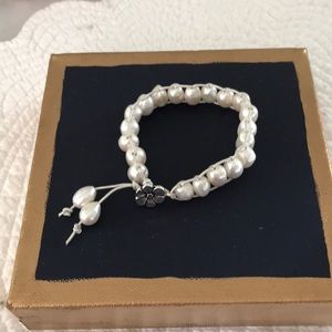 Handmade Leather and Baroque Freshwater Pearl Bracelet